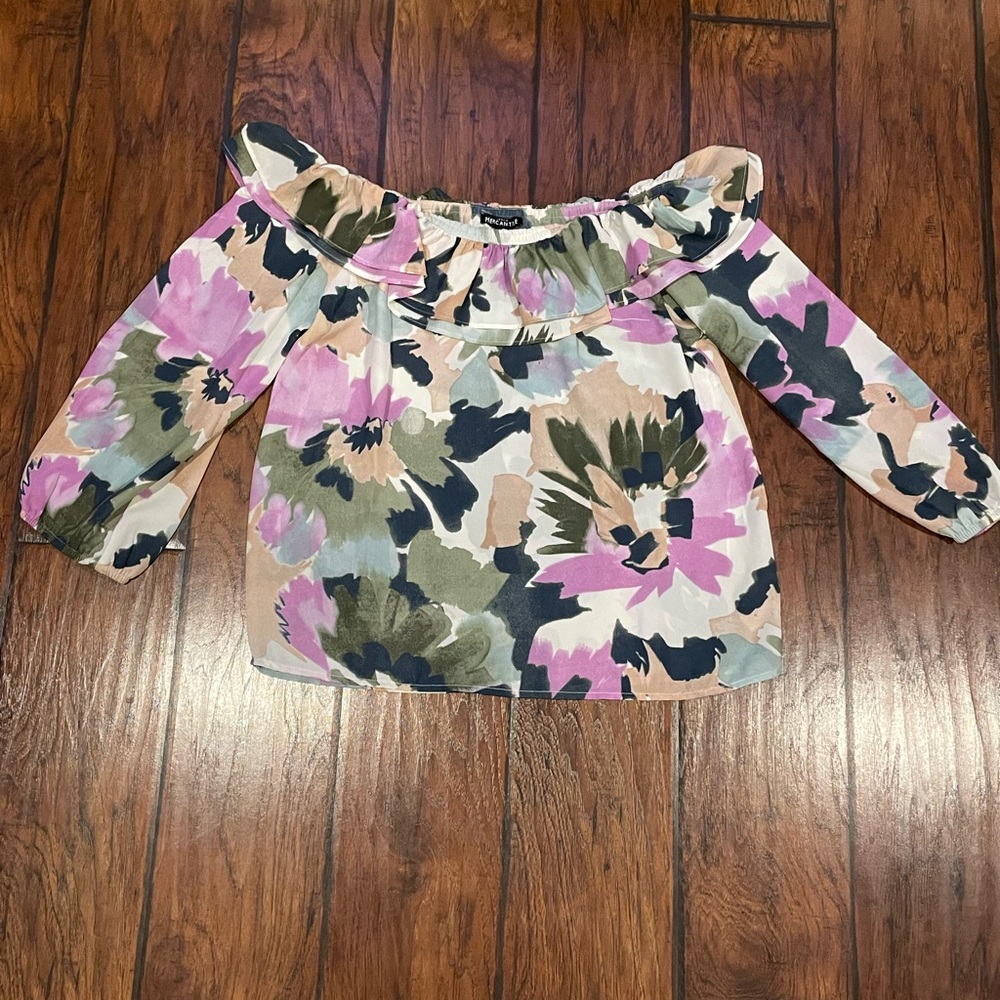 JCrew Mercantile XS Off the Should Floral Blouse
